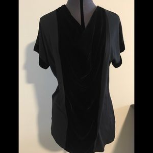 Calvin Kllein drape front top with velvet panel